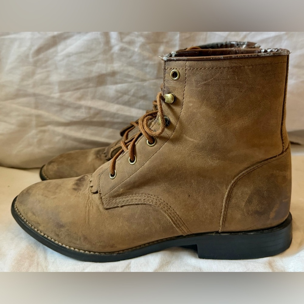 Justin 545 Y Lace Up Thick Leather Western Roper or Paddock Boots US Size 5.5D